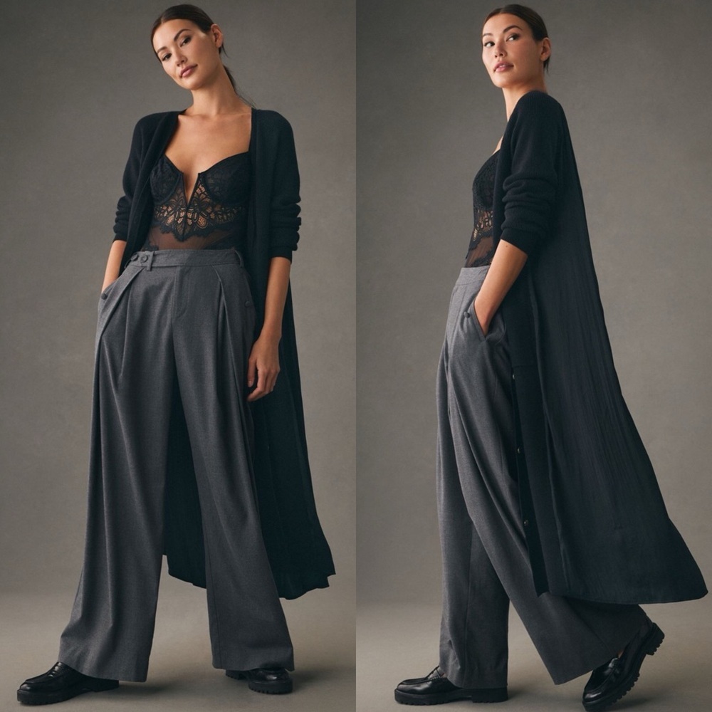 Anthropologie / NWT Long Twofer Cardigan Sweater in Black